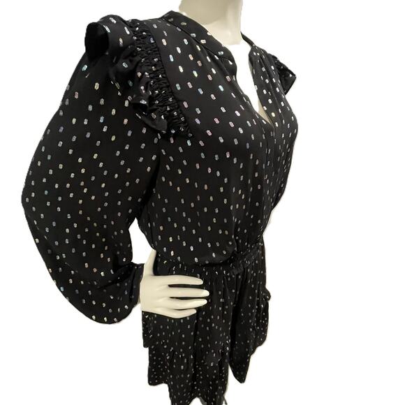 Anthropologie Current Air Black Iridescent Dot Ruffled Mini Dress Size XS - Picture 14 of 16